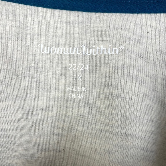 NWOT Women Within Shirt SZ 1X 22/24 3/4 Length Sleeve Scoop Neck Football - Picture 3 of 6